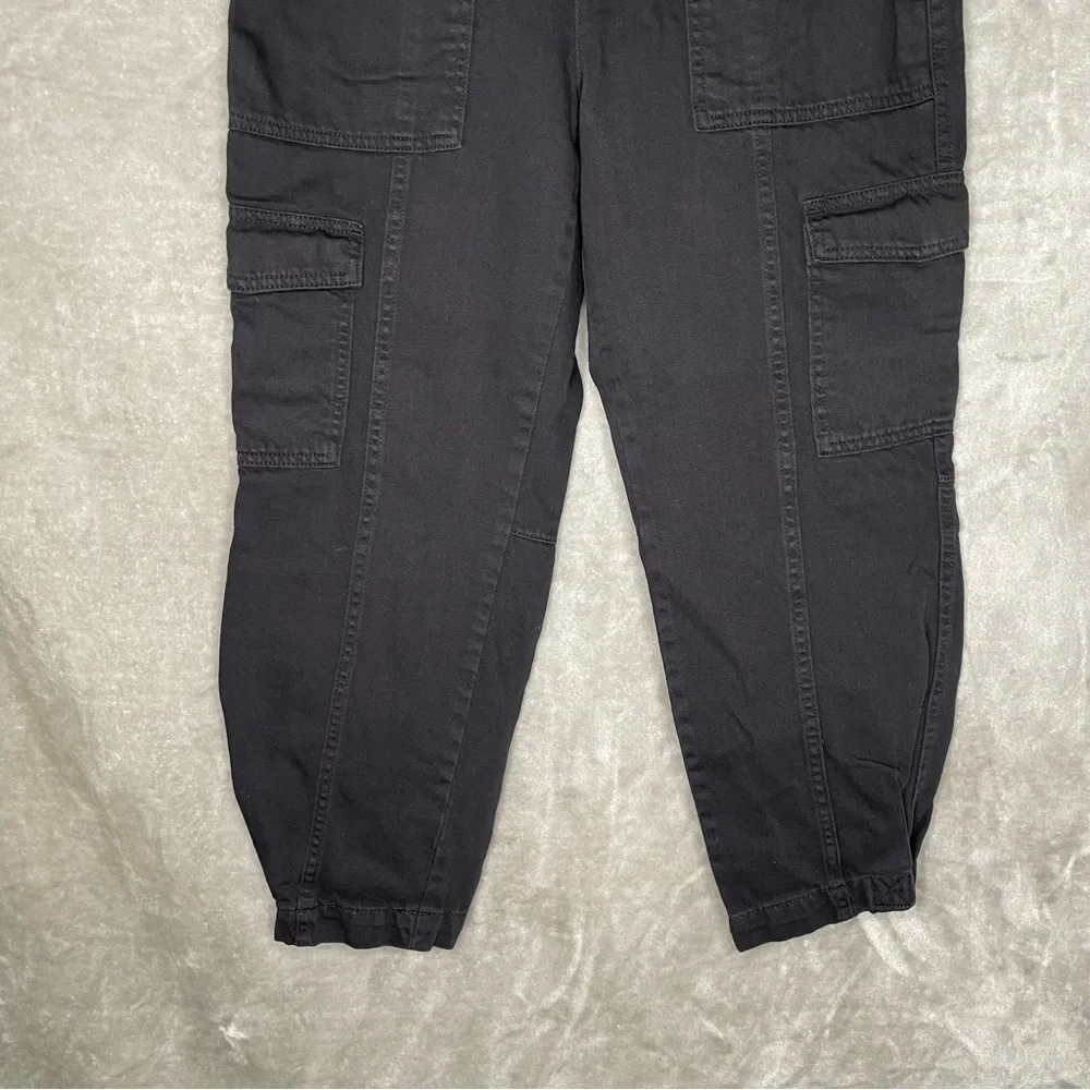 Banana Republic Black High Rise Tapered Cargo Pants Belted Denim Size 6